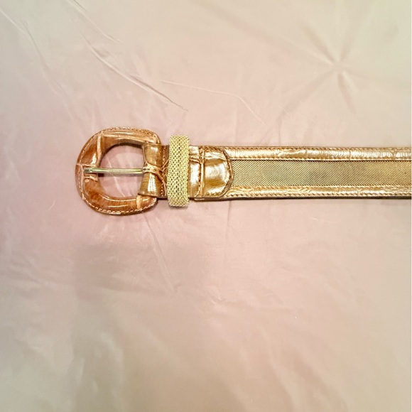 Vintage Anne Klein Brown Leather Gold Mesh 1.5” Belt Size Large - Picture 7 of 8